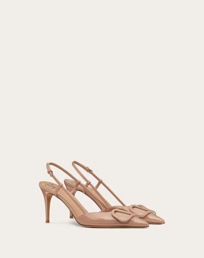 Valentino Pumps Woman Vlogo Signature Patent Leather Slingback Pump 80mm 315 In For Woman In Brown Brown