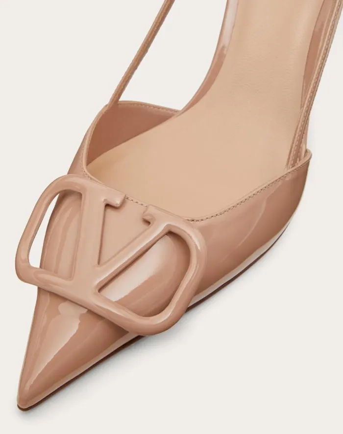 Valentino Pumps Woman Vlogo Signature Patent Leather Slingback Pump 80mm 315 In For Woman In Brown Brown