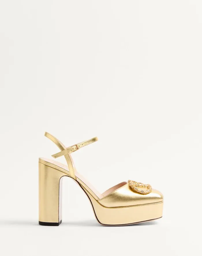 Valentino Pumps Woman Vlogo Signature Platform Pump In Laminated Nappa 115mm For Woman In Antique Brasscrystal Antique Brasscrystal Valentino Pumps Woman Vlogo Signature Platform Pump In Laminated Nappa 115mm For Woman In Antique Brasscrystal Antique Brasscrystal
