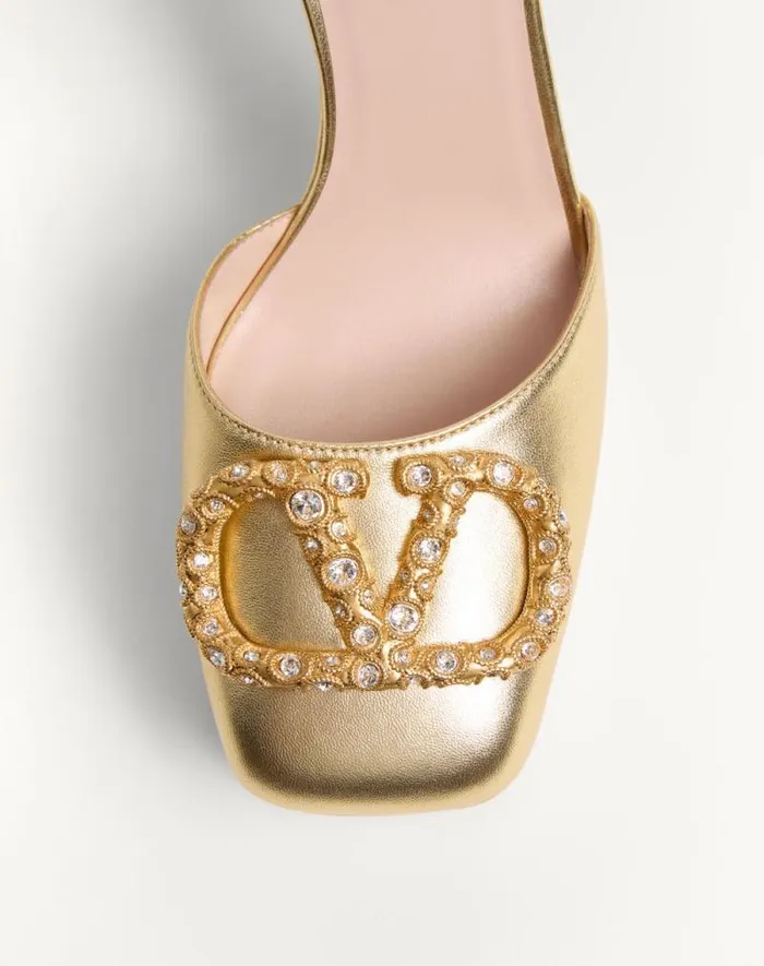 Valentino Pumps Woman Vlogo Signature Platform Pump In Laminated Nappa 115mm For Woman In Antique Brasscrystal Antique Brasscrystal