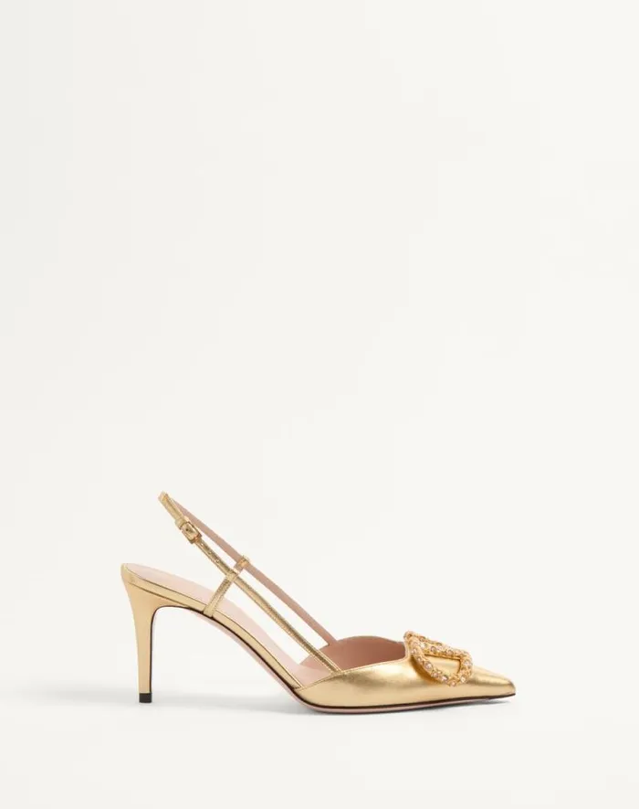 Valentino Pumps Woman Vlogo Signature Slingback Pump In Laminated Nappa Leather 80mm For Woman In Antique Brass Antique Brass Valentino Pumps Woman Vlogo Signature Slingback Pump In Laminated Nappa Leather 80mm For Woman In Antique Brass Antique Brass