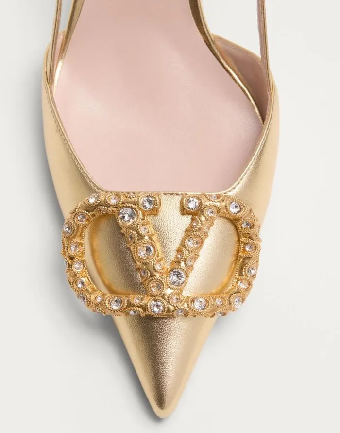Valentino Pumps Woman Vlogo Signature Slingback Pump In Laminated Nappa Leather 80mm For Woman In Antique Brass Antique Brass Valentino Pumps Woman Vlogo Signature Slingback Pump In Laminated Nappa Leather 80mm For Woman In Antique Brass Antique Brass