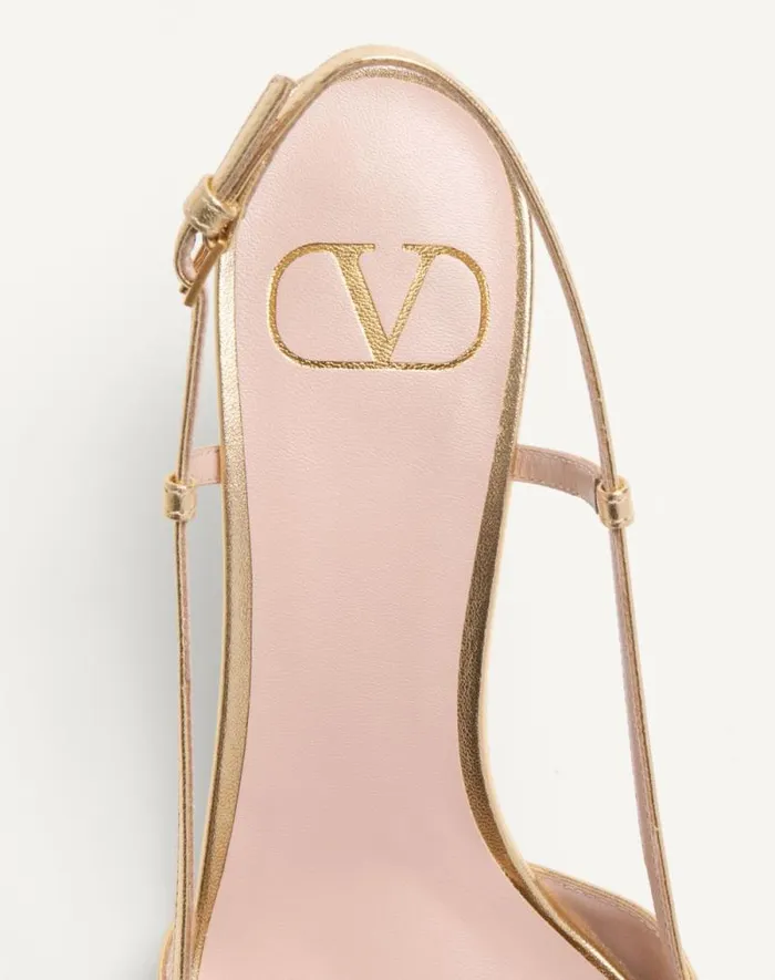 Valentino Pumps Woman Vlogo Signature Slingback Pump In Laminated Nappa Leather 80mm For Woman In Antique Brass Antique Brass Valentino Pumps Woman Vlogo Signature Slingback Pump In Laminated Nappa Leather 80mm For Woman In Antique Brass Antique Brass