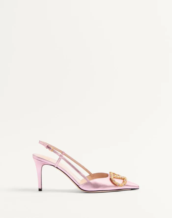 Valentino Pumps Woman Vlogo Signature Slingback Pump In Laminated Nappa Leather 80mm For Woman In Antique Brass Antique Brass Valentino Pumps Woman Vlogo Signature Slingback Pump In Laminated Nappa Leather 80mm For Woman In Antique Brass Antique Brass