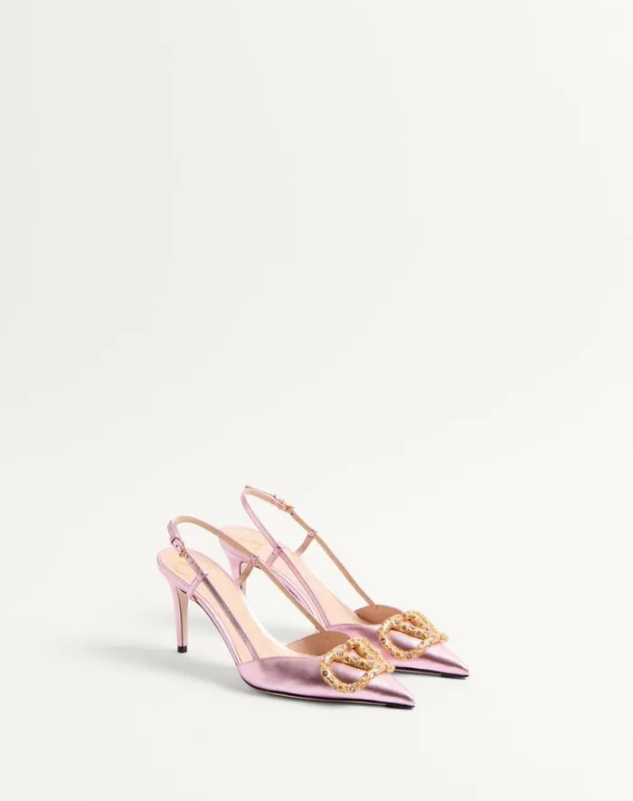 Valentino Pumps Woman Vlogo Signature Slingback Pump In Laminated Nappa Leather 80mm For Woman In Antique Brass Antique Brass Valentino Pumps Woman Vlogo Signature Slingback Pump In Laminated Nappa Leather 80mm For Woman In Antique Brass Antique Brass