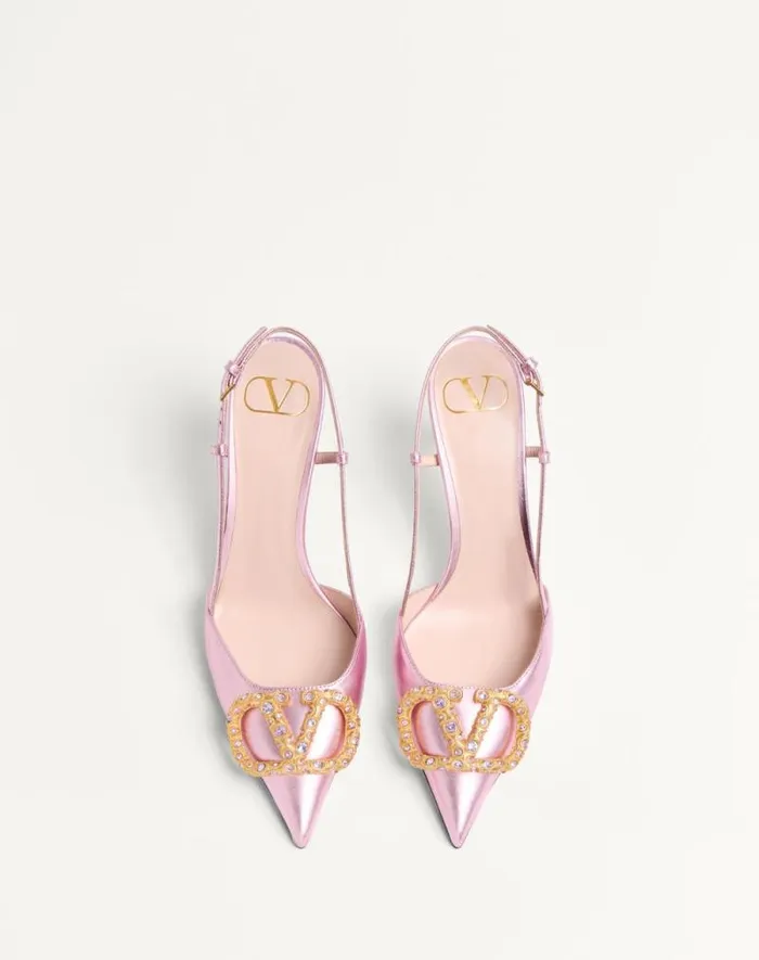 Valentino Pumps Woman Vlogo Signature Slingback Pump In Laminated Nappa Leather 80mm For Woman In Antique Brass Antique Brass Valentino Pumps Woman Vlogo Signature Slingback Pump In Laminated Nappa Leather 80mm For Woman In Antique Brass Antique Brass