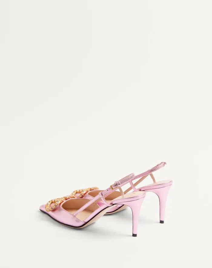 Valentino Pumps Woman Vlogo Signature Slingback Pump In Laminated Nappa Leather 80mm For Woman In Antique Brass Antique Brass Valentino Pumps Woman Vlogo Signature Slingback Pump In Laminated Nappa Leather 80mm For Woman In Antique Brass Antique Brass