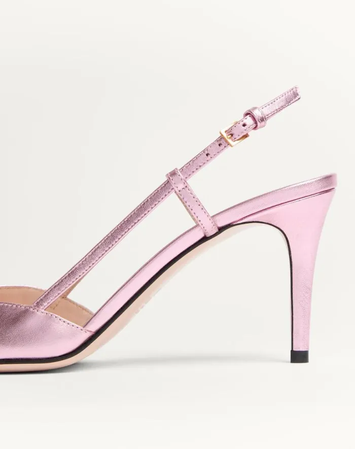 Valentino Pumps Woman Vlogo Signature Slingback Pump In Laminated Nappa Leather 80mm For Woman In Antique Brass Antique Brass Valentino Pumps Woman Vlogo Signature Slingback Pump In Laminated Nappa Leather 80mm For Woman In Antique Brass Antique Brass