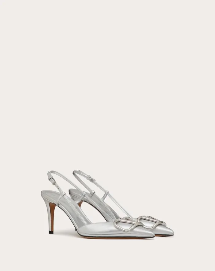 Valentino Pumps Woman Vlogo Signature Slingback Pump In Laminated Nappa Leather 80mm For Woman In Silver Silver