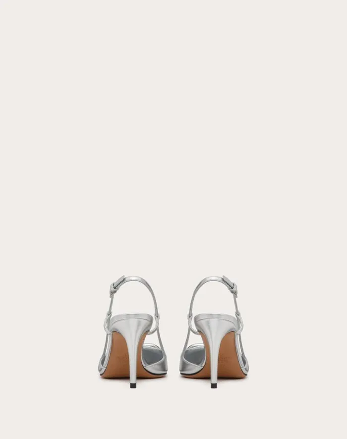 Valentino Pumps Woman Vlogo Signature Slingback Pump In Laminated Nappa Leather 80mm For Woman In Silver Silver