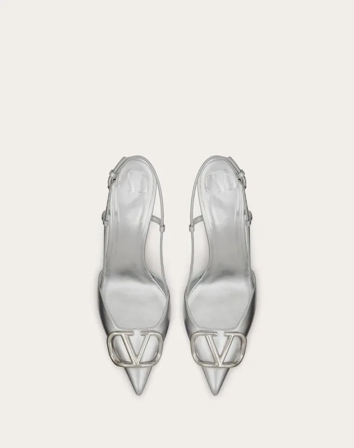 Valentino Pumps Woman Vlogo Signature Slingback Pump In Laminated Nappa Leather 80mm For Woman In Silver Silver