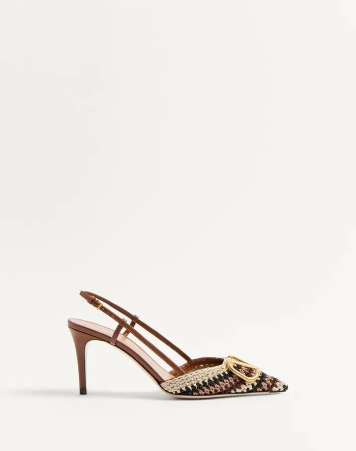 Valentino Pumps Woman Vlogo Signature Slingback Pump With Crochet Embroidery 80mm For Woman In Multicolour Multicolour
