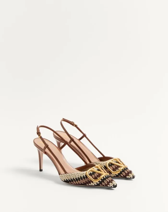 Valentino Pumps Woman Vlogo Signature Slingback Pump With Crochet Embroidery 80mm For Woman In Multicolour Multicolour