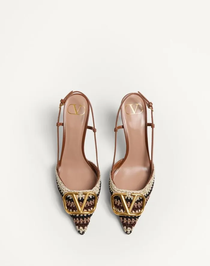 Valentino Pumps Woman Vlogo Signature Slingback Pump With Crochet Embroidery 80mm For Woman In Multicolour Multicolour