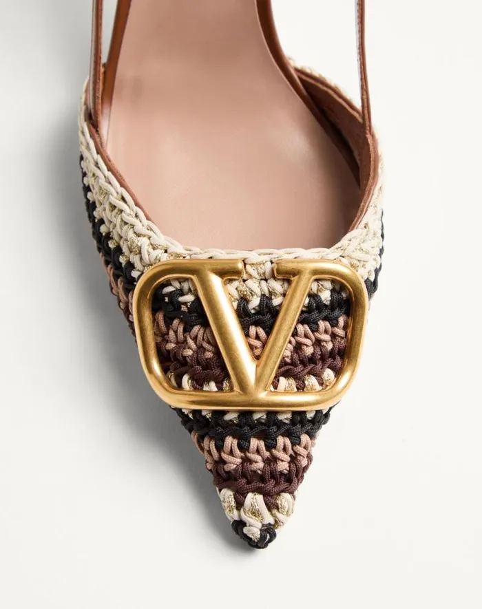 Valentino Pumps Woman Vlogo Signature Slingback Pump With Crochet Embroidery 80mm For Woman In Multicolour Multicolour