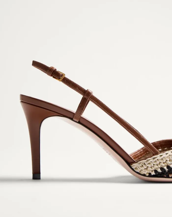 Valentino Pumps Woman Vlogo Signature Slingback Pump With Crochet Embroidery 80mm For Woman In Multicolour Multicolour