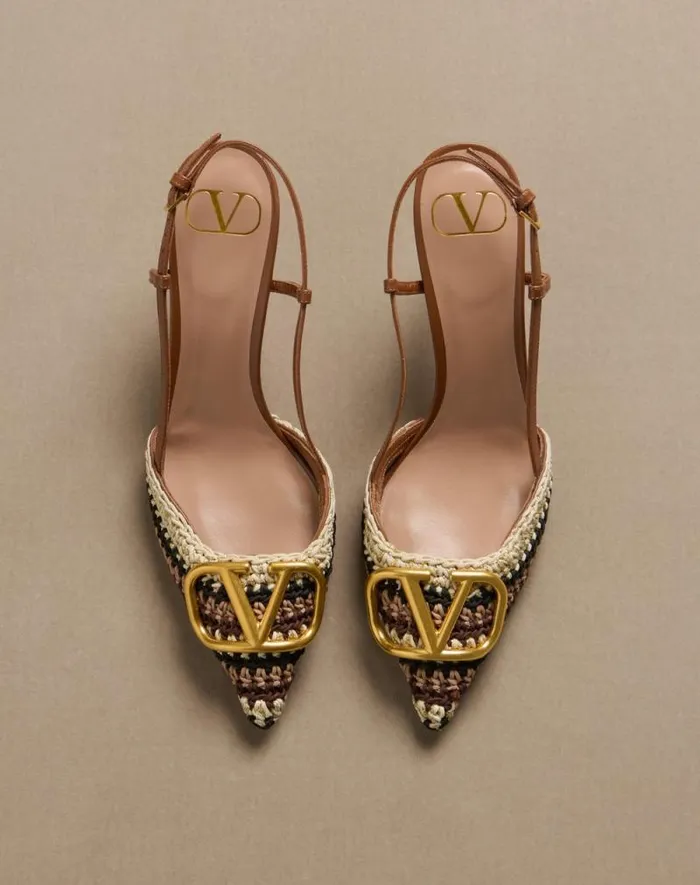 Valentino Pumps Woman Vlogo Signature Slingback Pump With Crochet Embroidery 80mm For Woman In Multicolour Multicolour