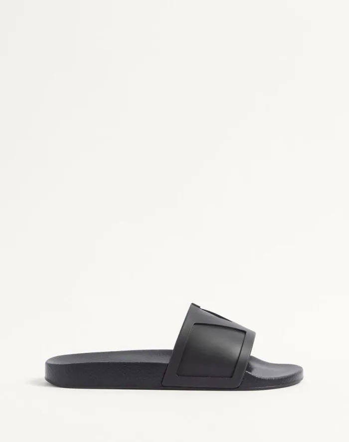 Valentino Sandals Man Coolside Rubber Slide Sandal For Man In Black Black