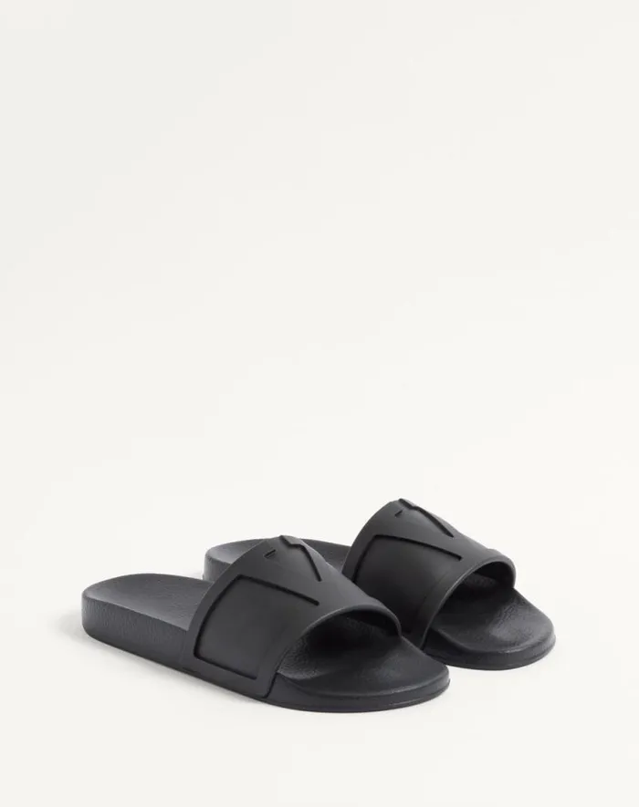 Valentino Sandals Man Coolside Rubber Slide Sandal For Man In Black Black Valentino Sandals Man Coolside Rubber Slide Sandal For Man In Black Black