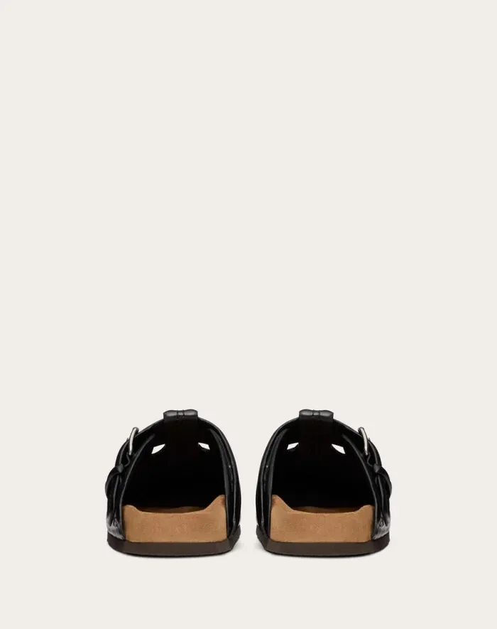 Valentino Sandals Man Fussfriend Calfskin Leather Sabot For Man In Black Black