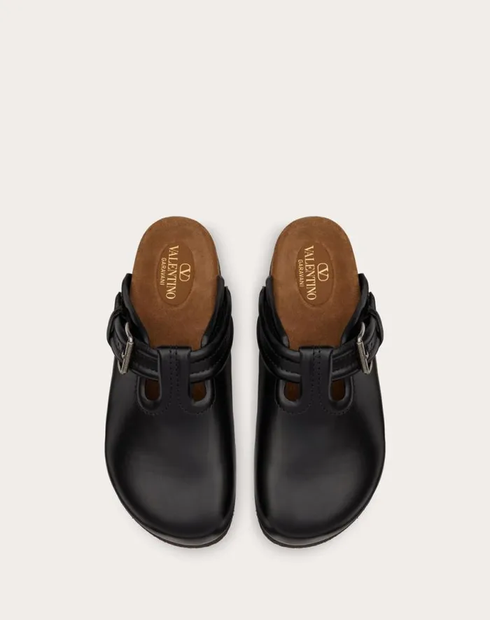 Valentino Sandals Man Fussfriend Calfskin Leather Sabot For Man In Black Black