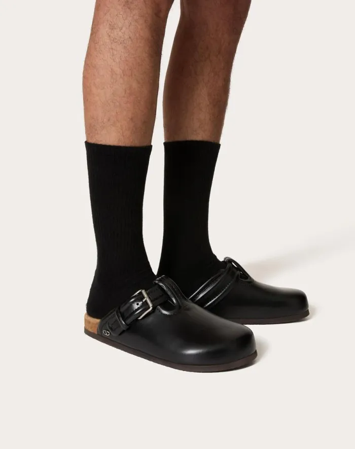 Valentino Sandals Man Fussfriend Calfskin Leather Sabot For Man In Black Black