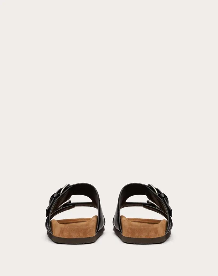 Valentino Sandals Man Fussfriend Calfskin Leather Slide Sandal For Man In Black Black
