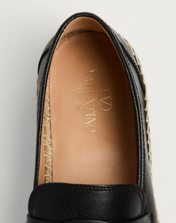 Valentino Sandals Man Palm Avenue Calfskin Loafer For Man In Black Black