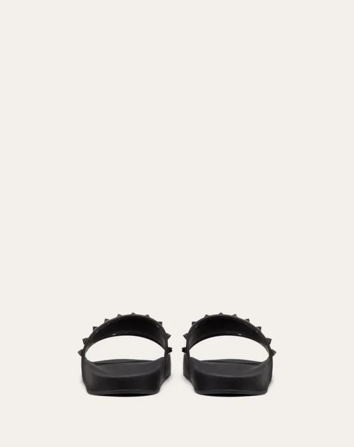Valentino Sandals Man Rockstud Rubber Slider Sandal For Man In Black Black Valentino Sandals Man Rockstud Rubber Slider Sandal For Man In Black Black