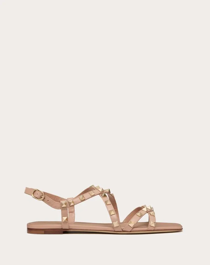 Valentino Sandals Woman Calfskin Rockstud Sandal With Straps For Woman In Light Ivory Light Ivory Valentino Sandals Woman Calfskin Rockstud Sandal With Straps For Woman In Light Ivory Light Ivory