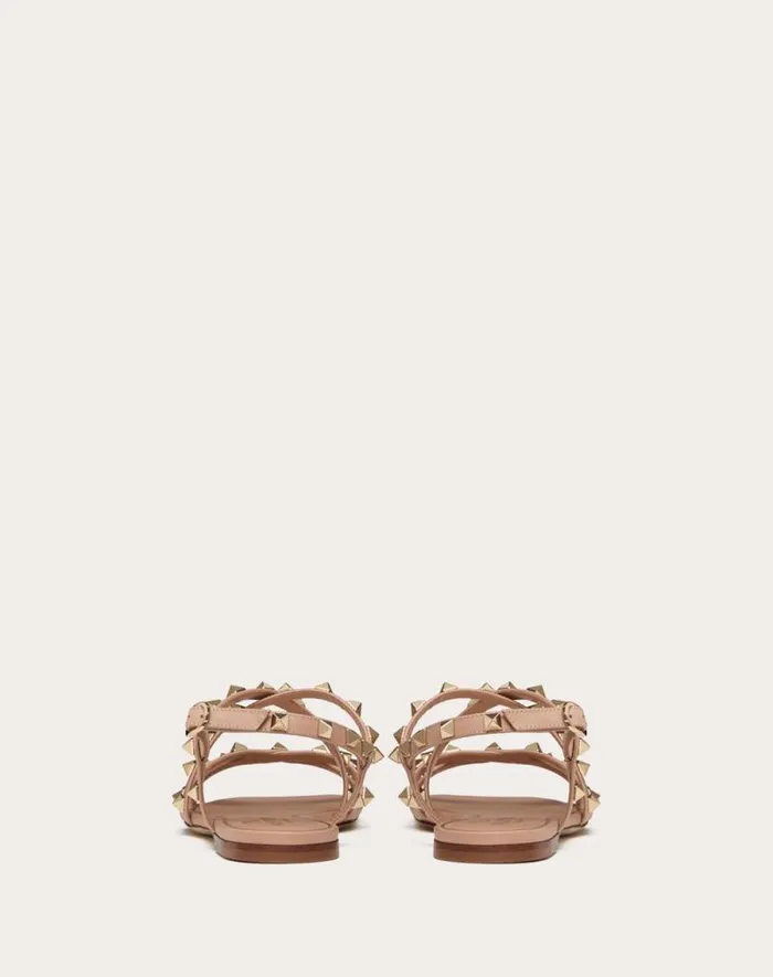 Valentino Sandals Woman Calfskin Rockstud Sandal With Straps For Woman In Light Ivory Light Ivory