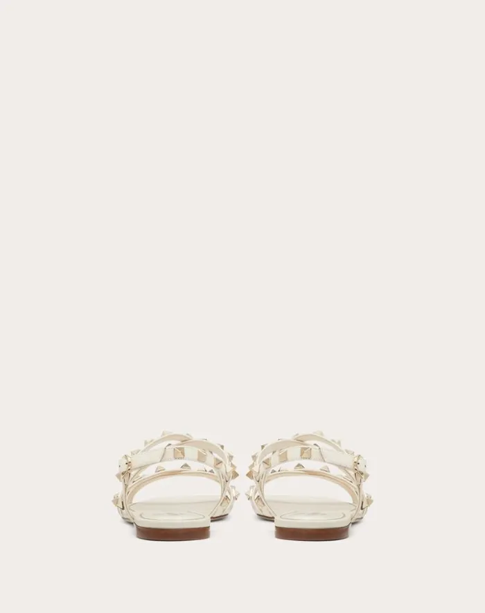 Valentino Sandals Woman Calfskin Rockstud Sandal With Straps For Woman In Rose Cannelle Rose Cannelle