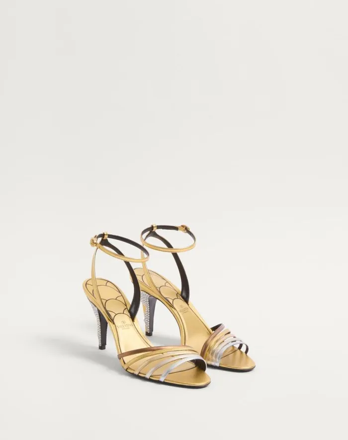 Valentino Sandals Woman Ladycrush Sandal In Laminated Nappa With Crystals 85mm For Woman In Multicolor Multicolor Valentino Sandals Woman Ladycrush Sandal In Laminated Nappa With Crystals 85mm For Woman In Multicolor Multicolor