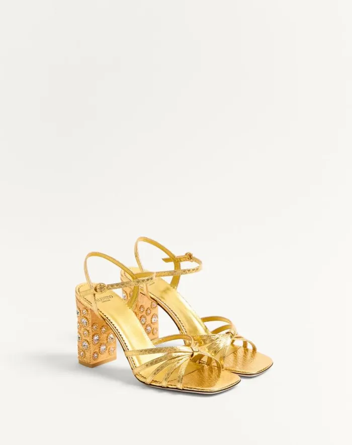 Valentino Sandals Woman Preshoes Sandal In Laminated Ayers With Crystals 90mm For Woman In Goldcrystal Goldcrystal Valentino Sandals Woman Preshoes Sandal In Laminated Ayers With Crystals 90mm For Woman In Goldcrystal Goldcrystal