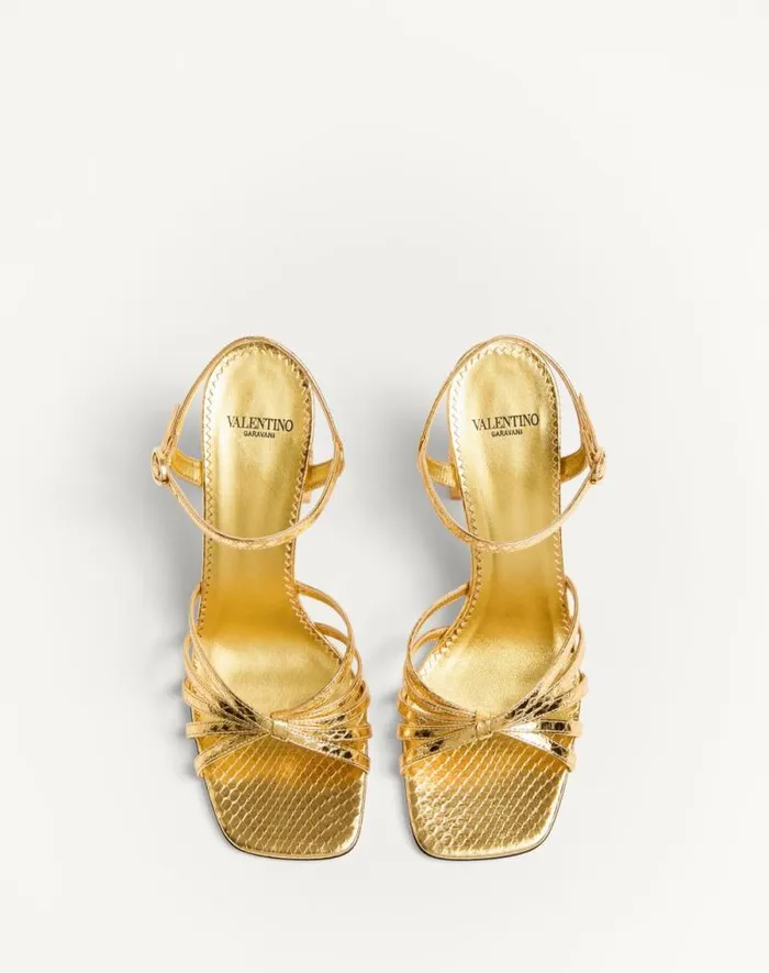 Valentino Sandals Woman Preshoes Sandal In Laminated Ayers With Crystals 90mm For Woman In Goldcrystal Goldcrystal Valentino Sandals Woman Preshoes Sandal In Laminated Ayers With Crystals 90mm For Woman In Goldcrystal Goldcrystal