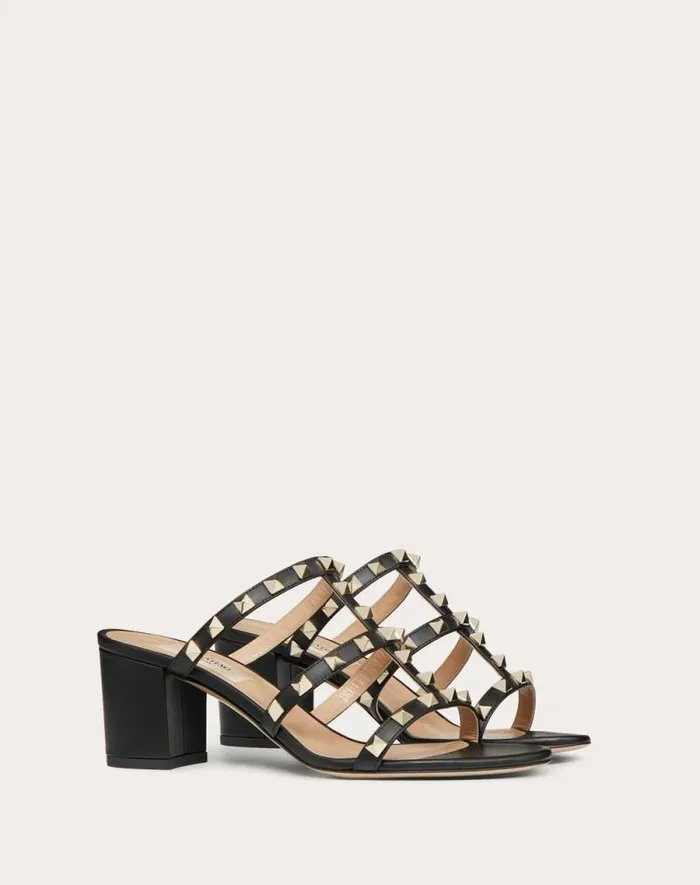 Valentino Sandals Woman Rockstud Calfskin Leather Slide Sandal 60 Mm For Woman In Azure Azure