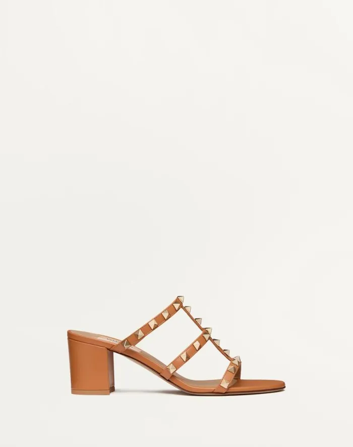 Valentino Sandals Woman Rockstud Calfskin Leather Slide Sandal 60 Mm For Woman In Light Ivory Light Ivory