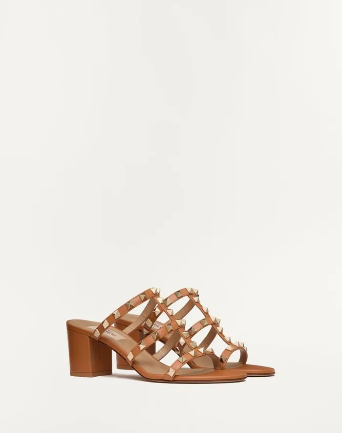 Valentino Sandals Woman Rockstud Calfskin Leather Slide Sandal 60 Mm For Woman In Light Ivory Light Ivory