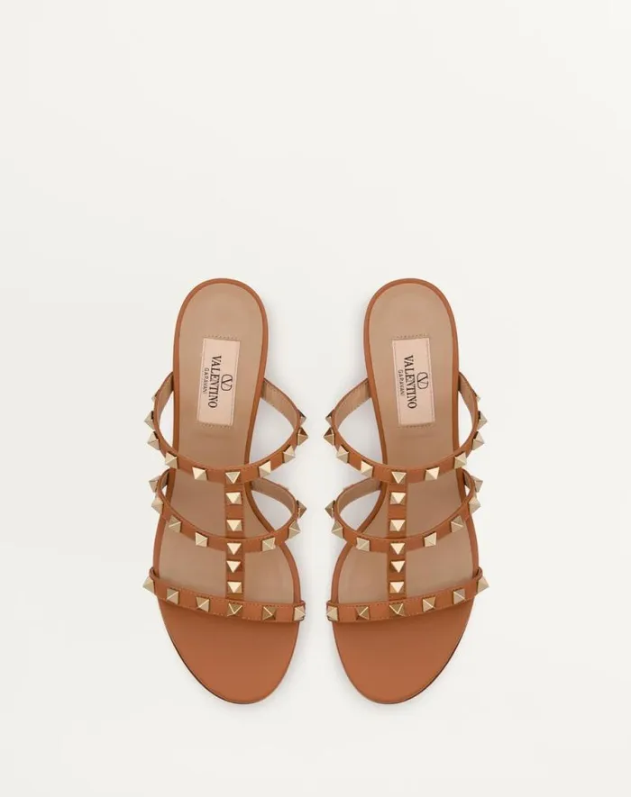 Valentino Sandals Woman Rockstud Calfskin Leather Slide Sandal 60 Mm For Woman In Light Ivory Light Ivory