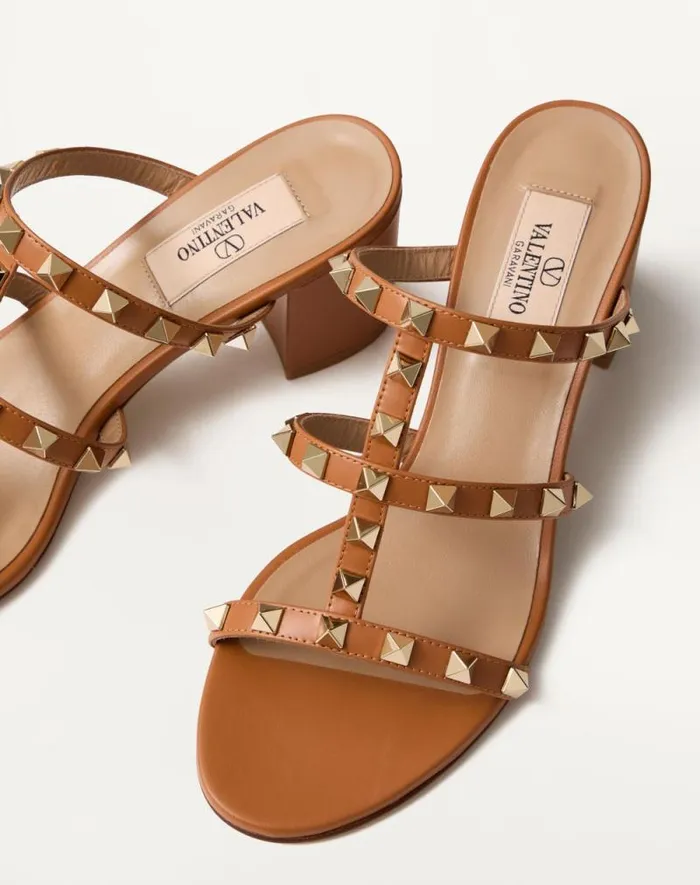 Valentino Sandals Woman Rockstud Calfskin Leather Slide Sandal 60 Mm For Woman In Light Ivory Light Ivory