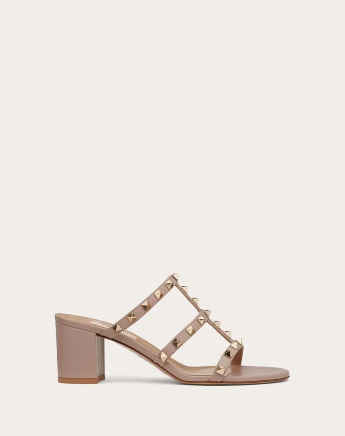 Valentino Sandals Woman Rockstud Calfskin Leather Slide Sandal 60 Mm For Woman In Light Ivory Light Ivory