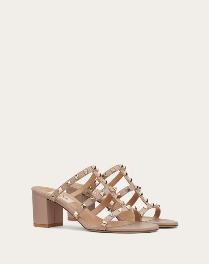 Valentino Sandals Woman Rockstud Calfskin Leather Slide Sandal 60 Mm For Woman In Light Ivory Light Ivory