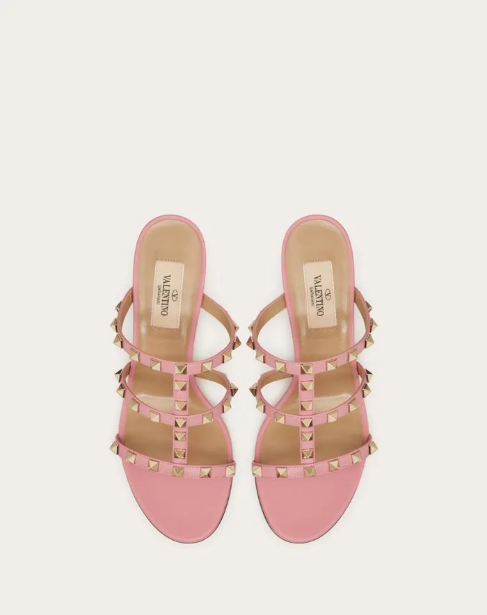 Valentino Sandals Woman Rockstud Calfskin Leather Slide Sandal 60 Mm For Woman In Light Ivory Light Ivory