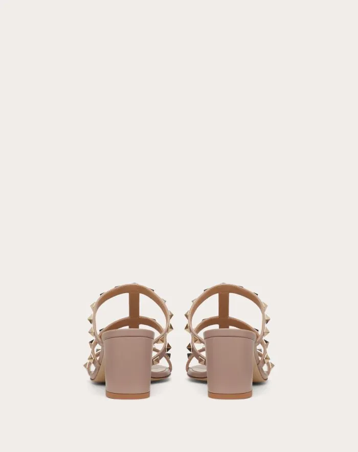 Valentino Sandals Woman Rockstud Calfskin Leather Slide Sandal 60 Mm For Woman In Light Ivory Light Ivory