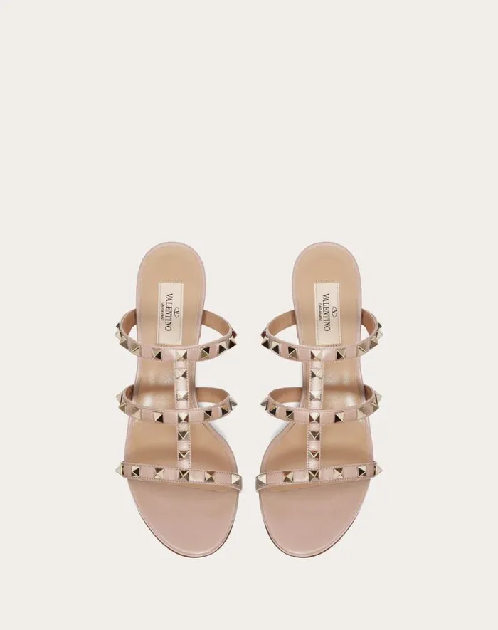 Valentino Sandals Woman Rockstud Calfskin Leather Slide Sandal 60 Mm For Woman In Light Ivory Light Ivory