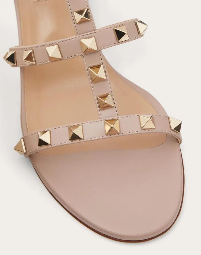 Valentino Sandals Woman Rockstud Calfskin Leather Slide Sandal 60 Mm For Woman In Light Ivory Light Ivory