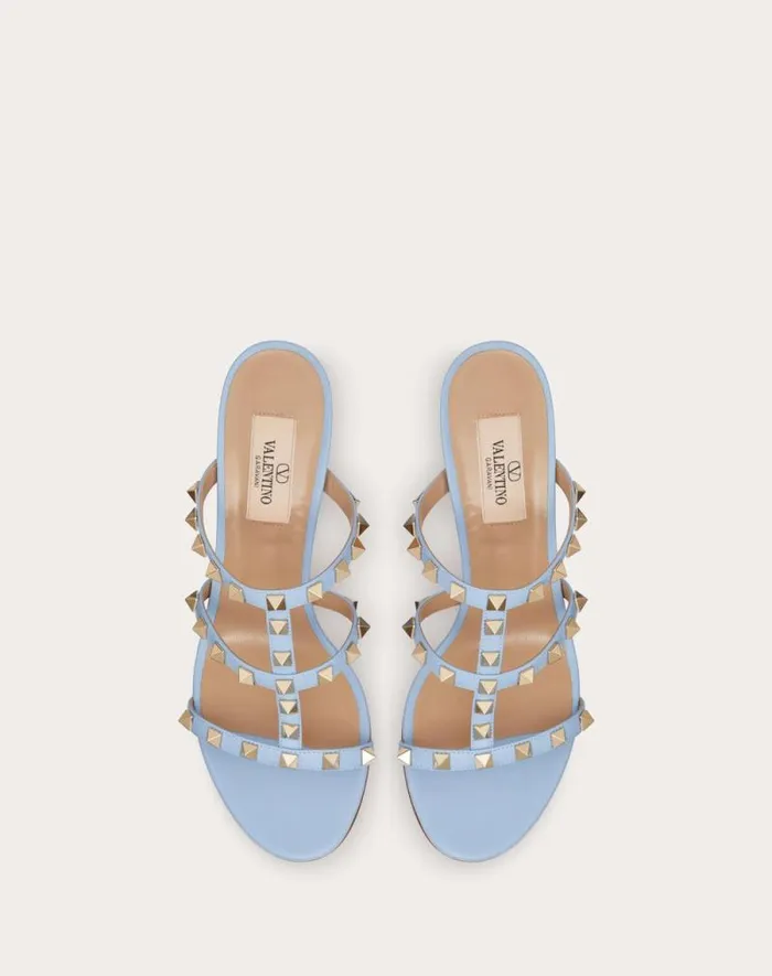 Valentino Sandals Woman Rockstud Calfskin Leather Slide Sandal 60 Mm For Woman In Light Ivory Light Ivory