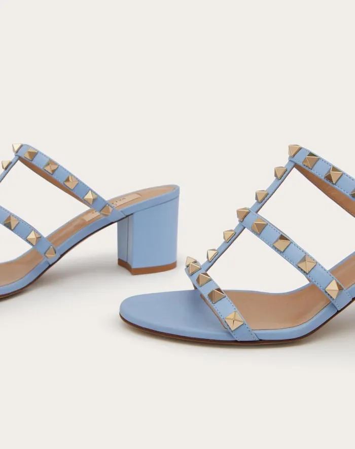 Valentino Sandals Woman Rockstud Calfskin Leather Slide Sandal 60 Mm For Woman In Light Ivory Light Ivory