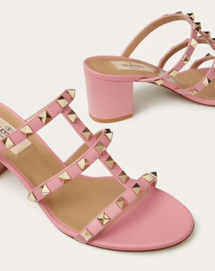 Valentino Sandals Woman Rockstud Calfskin Leather Slide Sandal 60 Mm For Woman In Light Ivory Light Ivory