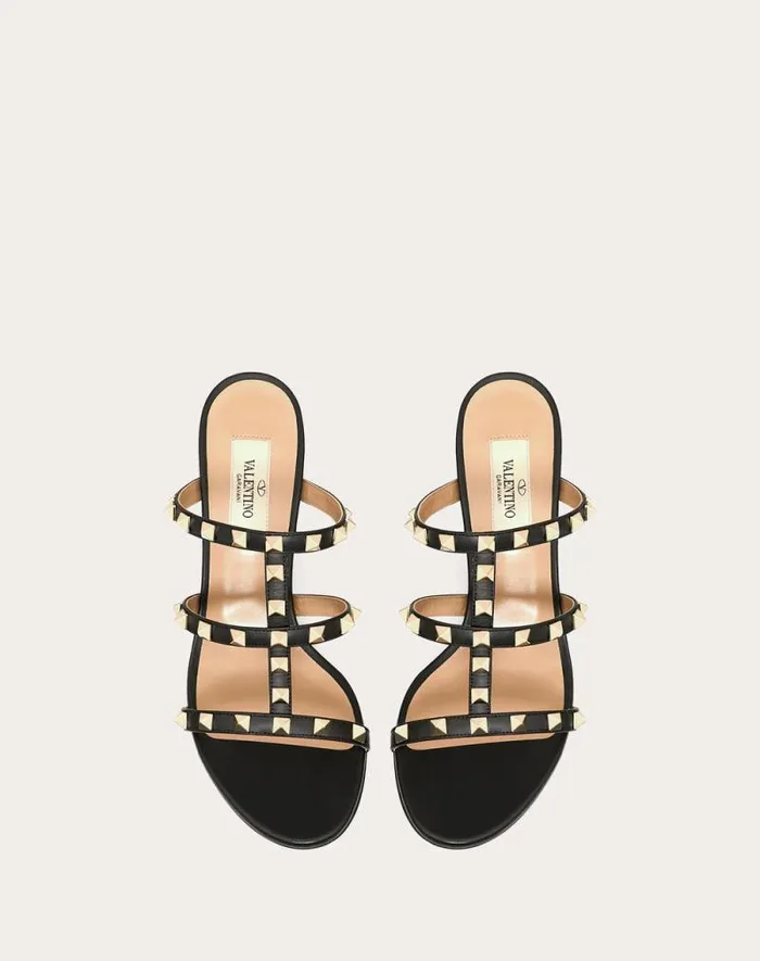 Valentino Sandals Woman Rockstud Calfskin Leather Slide Sandal 60 Mm For Woman In Light Ivory Light Ivory